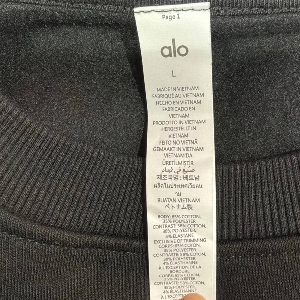 Alo Yoga Women Accolade Crew Neck Pullover Sweatshirt Black‎ Chrome Logo Size L